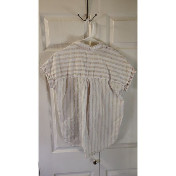 Jane and Delancey Women's Small White and Cream Stripe Collard Blouse - Picture 2 of 6